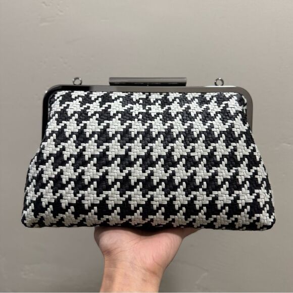 Houndstooth Woven Cowhide Push Lock Clutch/Shoulder Bag/Crossbody/Evening Bag - Picture 5 of 16